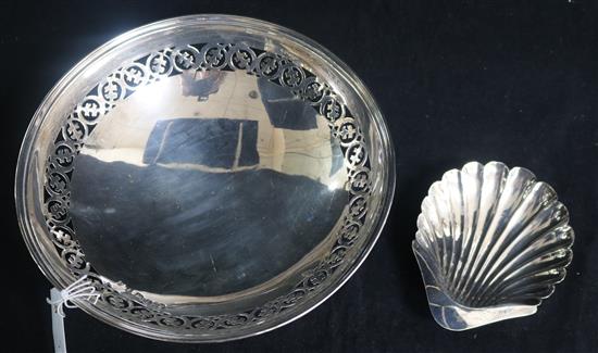 A 1930s silver pedestal bowl and a silver shell dish.